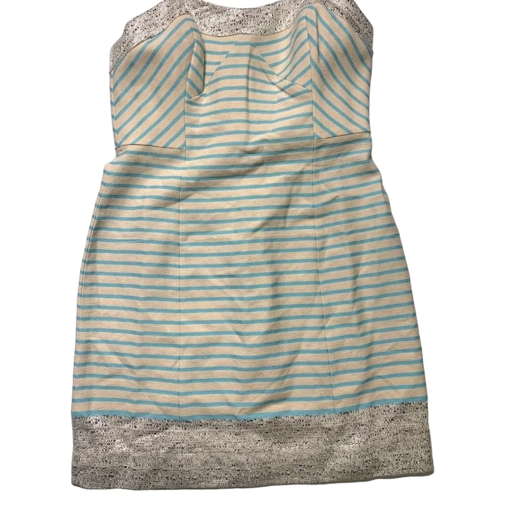 Lilly Pulitzer Dress Remi Strapless Bayview Stripe Blue Cream Metallic Size 4 - Picture 7 of 12